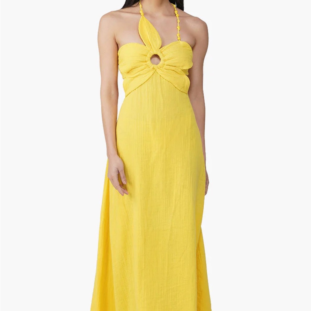 America & Beyond Nash Yellow Floral Cut Out Halter Maxi Dress Size Medium